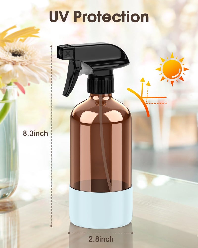 Bontip Glass Spray Bottle with Silicone Sleeve Protection, Amber Glass Spray Bottle Set for Window Cleaner Aromatherapy Facial Hydration Watering Flowers Hair Care 2 Pack/16 oz (Black & Blue, 16 oz) - Image 3